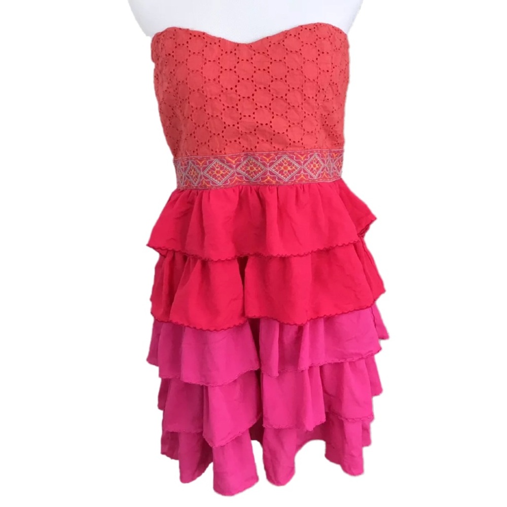 Flying Tomato Large Strapless Ruffle Mini Dress
